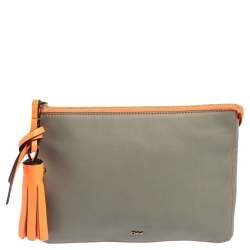Chloe Grey/Orange Leather Top Zip Pouch 