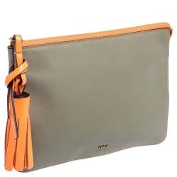 Chloe Grey/Orange Leather Top Zip Pouch 