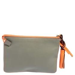 Chloe Grey/Orange Leather Top Zip Pouch 