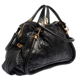 Pre Owned Chloe Black Python and Leather Medium Paraty Shoulder Bag