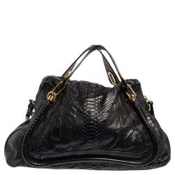 Pre Owned Chloe Black Python and Leather Medium Paraty Shoulder Bag