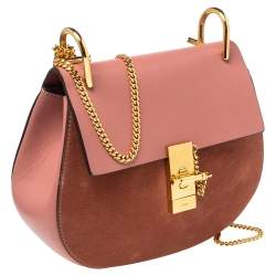 Chloe Pink Leather and Suede Medium Drew Shoulder Bag