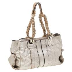 Pre Owned Chloe Metallic Gold/Beige Leather Heloise Satchel
