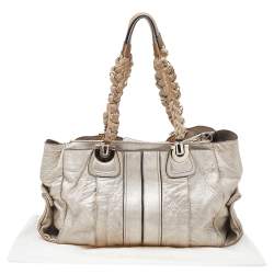 Pre Owned Chloe Metallic Gold/Beige Leather Heloise Satchel