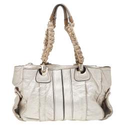 Pre Owned Chloe Metallic Gold/Beige Leather Heloise Satchel