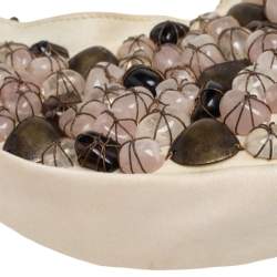 Pre Owned Chloé White Fabric Small Pebbles Stone Embellished Hobo