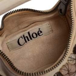 Pre Owned Chloé White Fabric Small Pebbles Stone Embellished Hobo