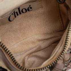 Pre Owned Chloé White Fabric Small Pebbles Stone Embellished Hobo
