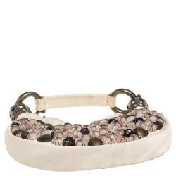 Pre Owned Chloé White Fabric Small Pebbles Stone Embellished Hobo