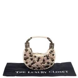 Pre Owned Chloé White Fabric Small Pebbles Stone Embellished Hobo