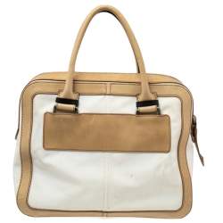 Pre Owned Chloe Light Cream Canvas and Leather Satchel