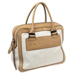 Pre Owned Chloe Light Cream Canvas and Leather Satchel