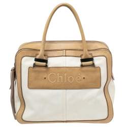 Pre Owned Chloe Light Cream Canvas and Leather Satchel