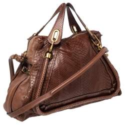 Chloe Brown Python Leather Large Paraty Shoulder Bag