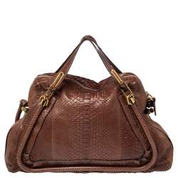 Chloe Brown Python Leather Large Paraty Shoulder Bag