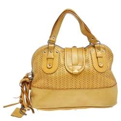 Pre Owned Chloe Yellow Leather Curcuma Perforated Kerala Satchel