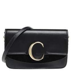 Pre Owned Chloe Black Leather And Suede Chain C Clutch Bag