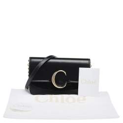 Pre Owned Chloe Black Leather And Suede Chain C Clutch Bag