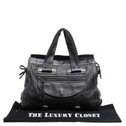 Pre Owned Chloé Black-Grey Leather Flap Pocket Satchel