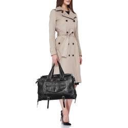 Pre Owned Chloé Black-Grey Leather Flap Pocket Satchel