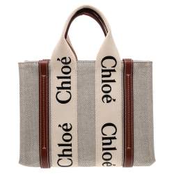 Pre Owned Chloe Beige/Brown Canvas and Leather Small Woody Tote 