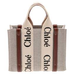 Pre Owned Chloe Beige/Brown Canvas and Leather Small Woody Tote 