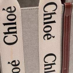 Pre Owned Chloe Beige/Brown Canvas and Leather Small Woody Tote 