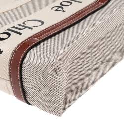 Pre Owned Chloe Beige/Brown Canvas and Leather Small Woody Tote 