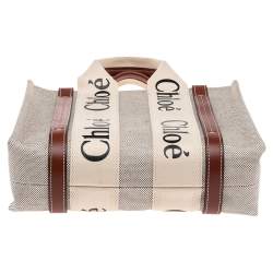 Pre Owned Chloe Beige/Brown Canvas and Leather Small Woody Tote 