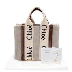 Pre Owned Chloe Beige/Brown Canvas and Leather Small Woody Tote 
