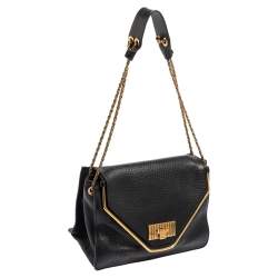 Pre Owned Chloe Black Pebbled Leather Medium Sally Flap Shoulder Bag
