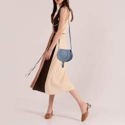 مملوكة مسبقًا Chloe Stone Blue Leather Mini Marcie Crossbody Bag