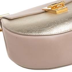 Chloe Beige/Metallic Gold Leather Medium Drew Shoulder Bag