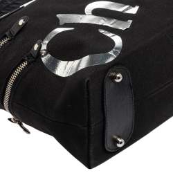 Chloe Black/Silver Canvas and Leather Logo Printed Tote