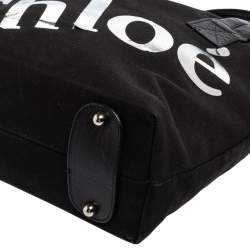 Chloe Black/Silver Canvas and Leather Logo Printed Tote