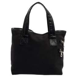 Chloe Black/Silver Canvas and Leather Logo Printed Tote