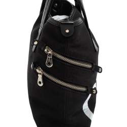 Chloe Black/Silver Canvas and Leather Logo Printed Tote
