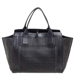 مملوكة مسبقًا حقيبة يد توتس كلوي اليسون ايست/ ويست جلد مخرم أسود صغيرة