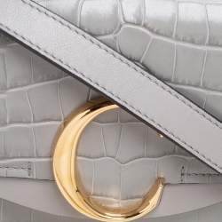Pre Owned Chloe Grey Croc Embossed Leather Mini C Top Handle Bag