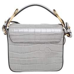 Pre Owned Chloe Grey Croc Embossed Leather Mini C Top Handle Bag
