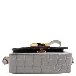 Pre Owned Chloe Grey Croc Embossed Leather Mini C Top Handle Bag