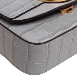 Pre Owned Chloe Grey Croc Embossed Leather Mini C Top Handle Bag