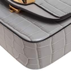 Pre Owned Chloe Grey Croc Embossed Leather Mini C Top Handle Bag