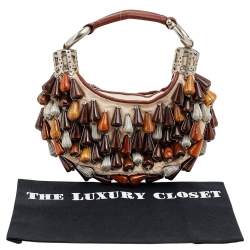 Pre Owned Chloe Beige/Tan Canvas and Leather Embellished Crescent Hobo