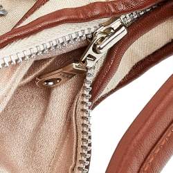 Pre Owned Chloe Beige/Tan Canvas and Leather Embellished Crescent Hobo