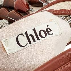 Pre Owned Chloe Beige/Tan Canvas and Leather Embellished Crescent Hobo