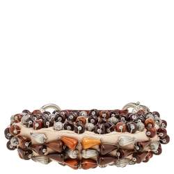 Pre Owned Chloe Beige/Tan Canvas and Leather Embellished Crescent Hobo