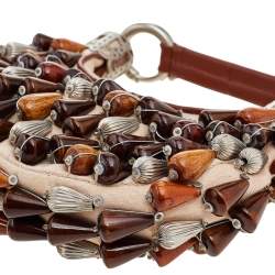 Pre Owned Chloe Beige/Tan Canvas and Leather Embellished Crescent Hobo