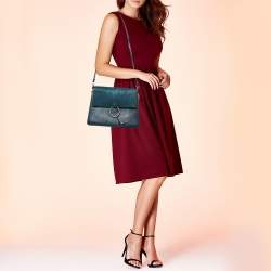 Pre Owned Chloe Blue Leather And Suede Medium Faye Shoulder Bag