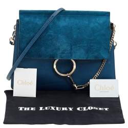 Pre Owned Chloe Blue Leather And Suede Medium Faye Shoulder Bag